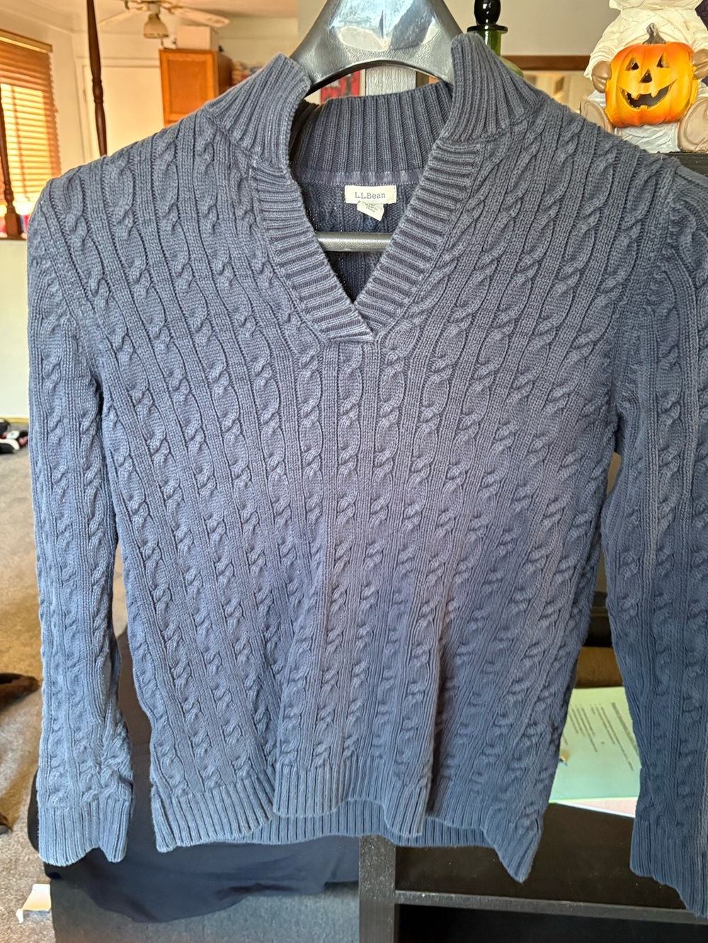 L.L. Bean Women's Cable-Knit V-Neck Sweater - Blue
